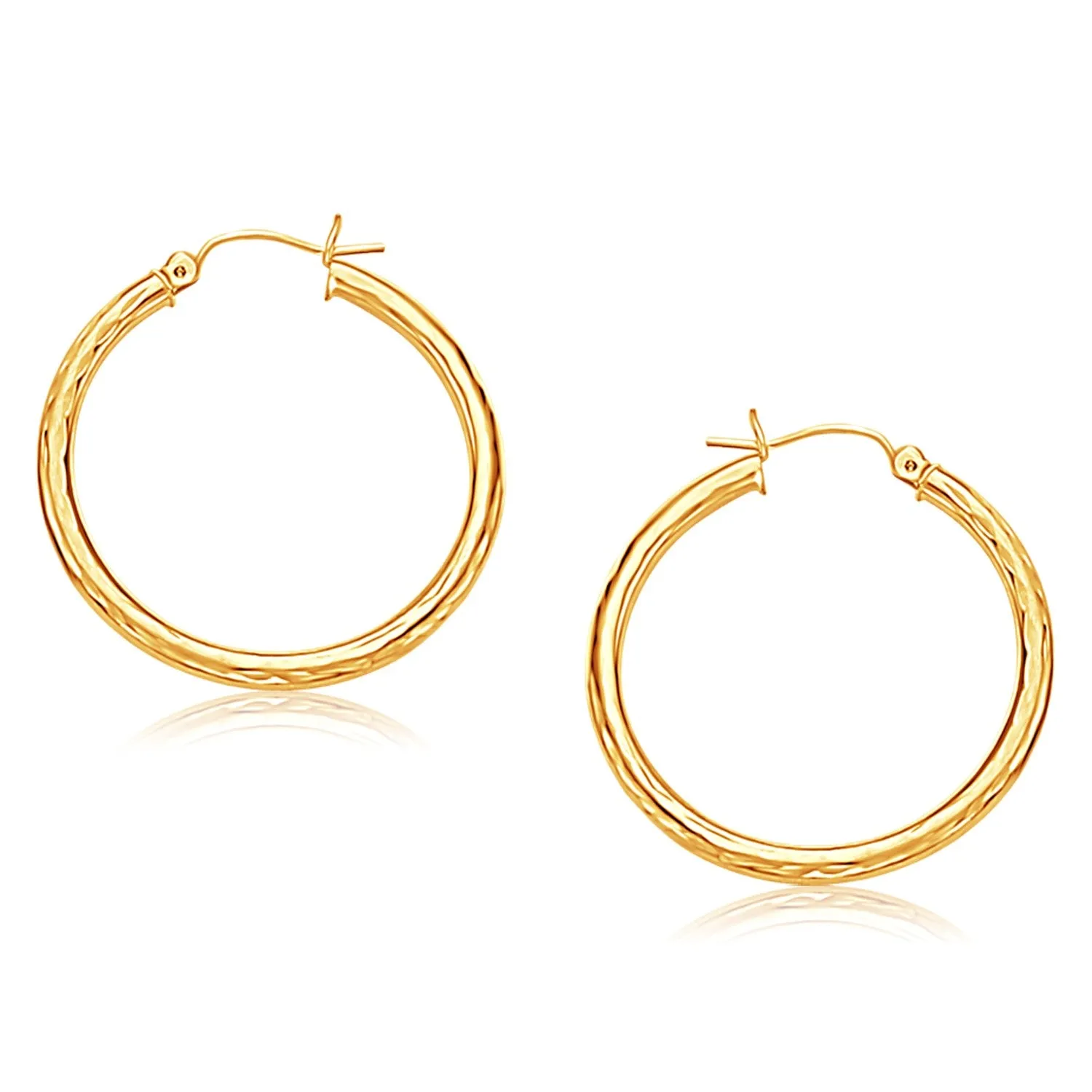 14k Yellow Gold Hoop Earring with Diamond-Cut Finish (30 mm Diameter)-rx30835