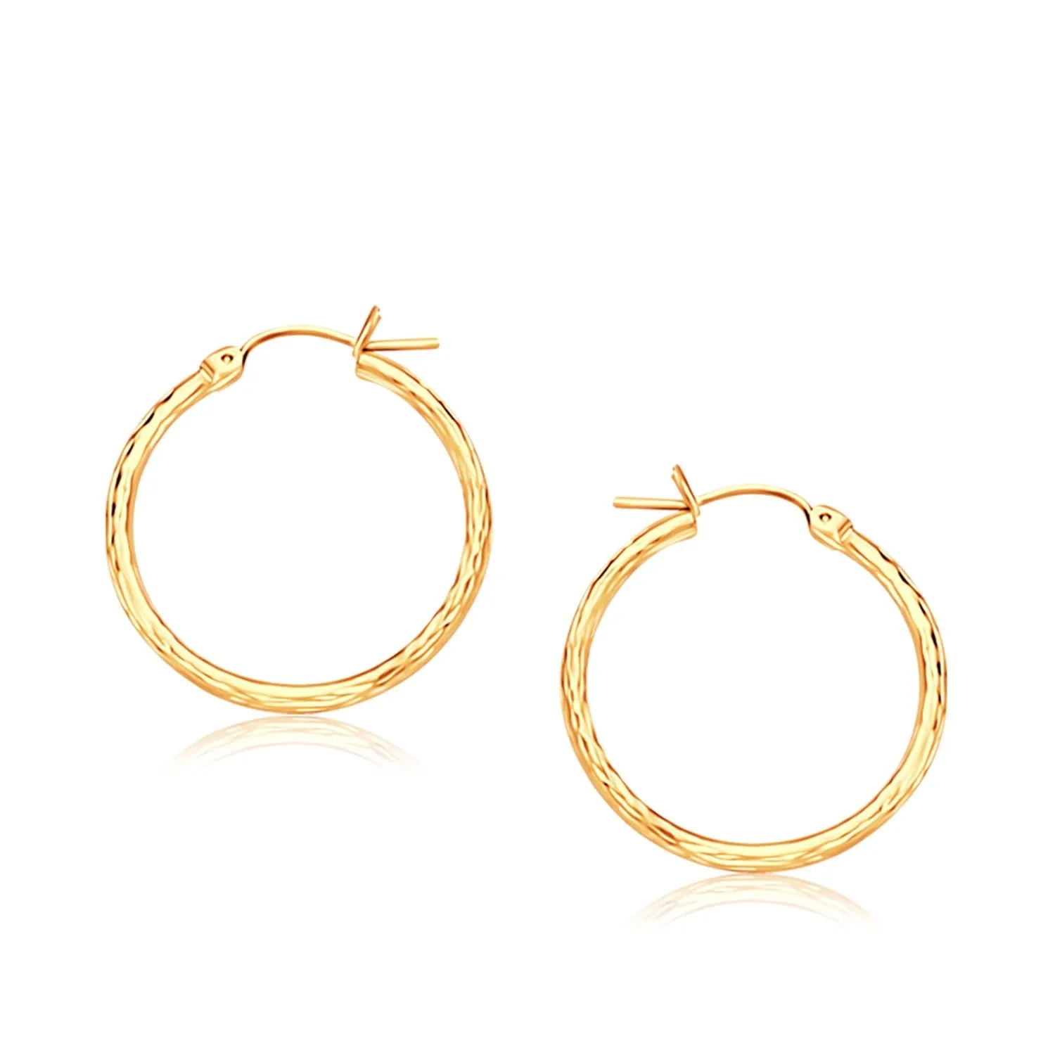 14k Yellow Gold Slender Hoop Earring with Diamond-Cut Finish (25mm Diameter)-rx75174