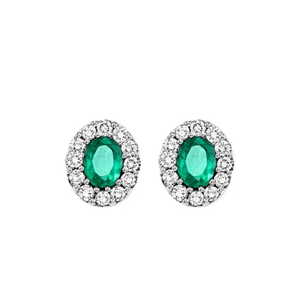 14KT WHITE GOLD DIAMOND (1/5CTW) & EMERALD (1/3 CTW) EARRING