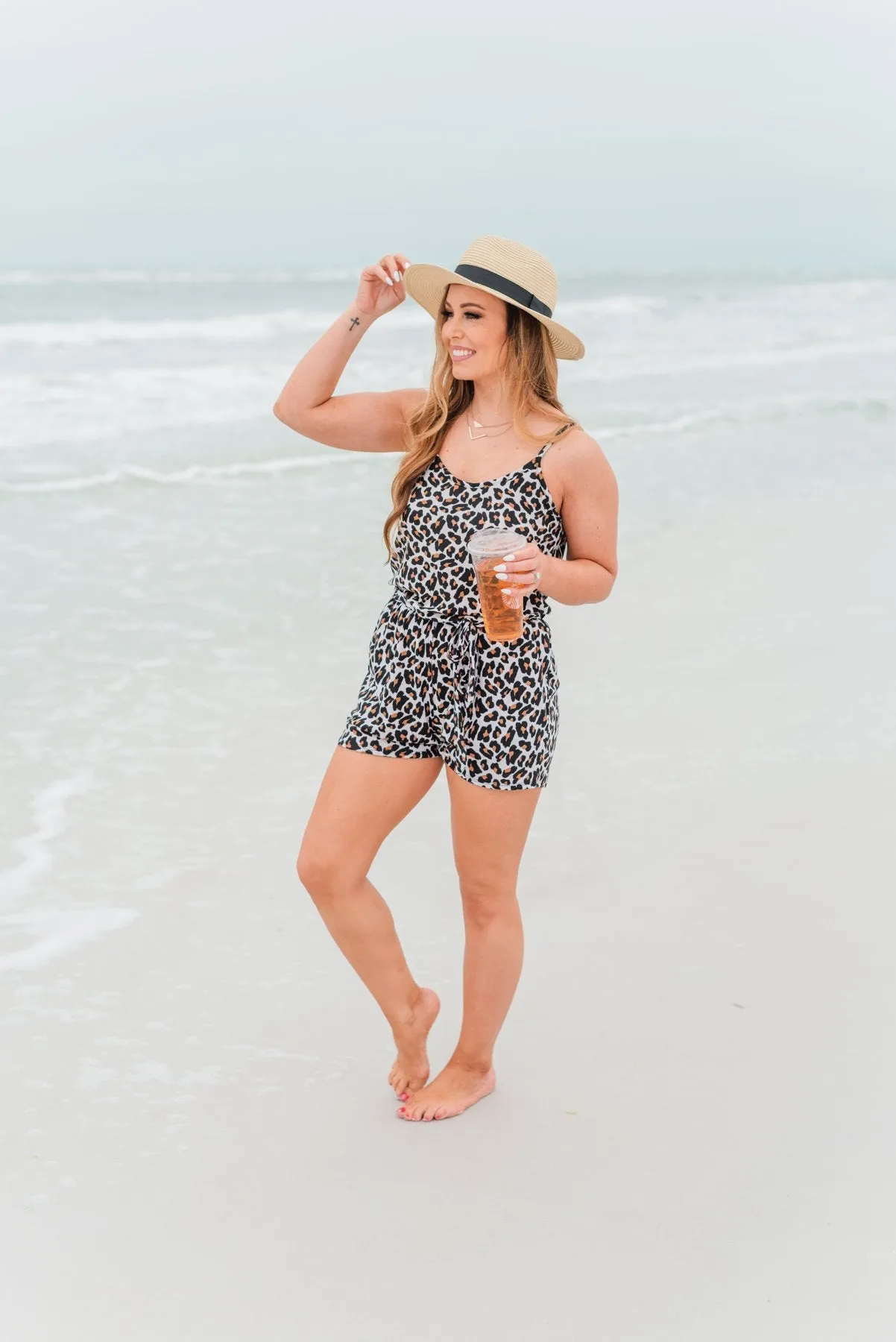 Adventures With You Leopard Print Romper- Natural