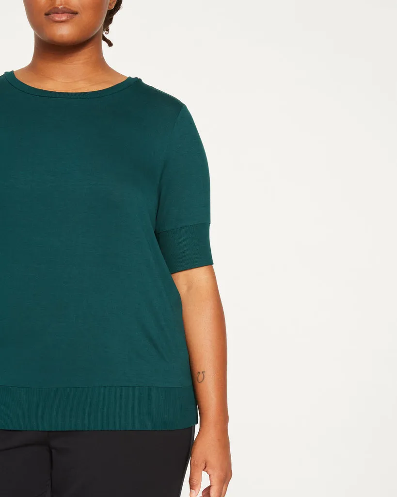 Aimee Liquid Jersey Rib Hem Tee - Forest Green