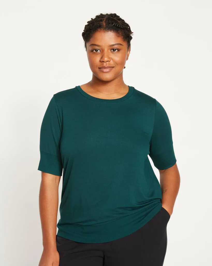 Aimee Liquid Jersey Rib Hem Tee - Forest Green