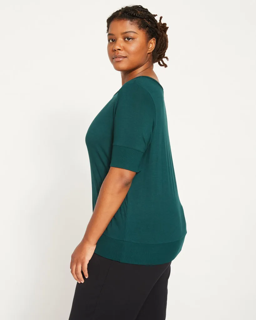 Aimee Liquid Jersey Rib Hem Tee - Forest Green