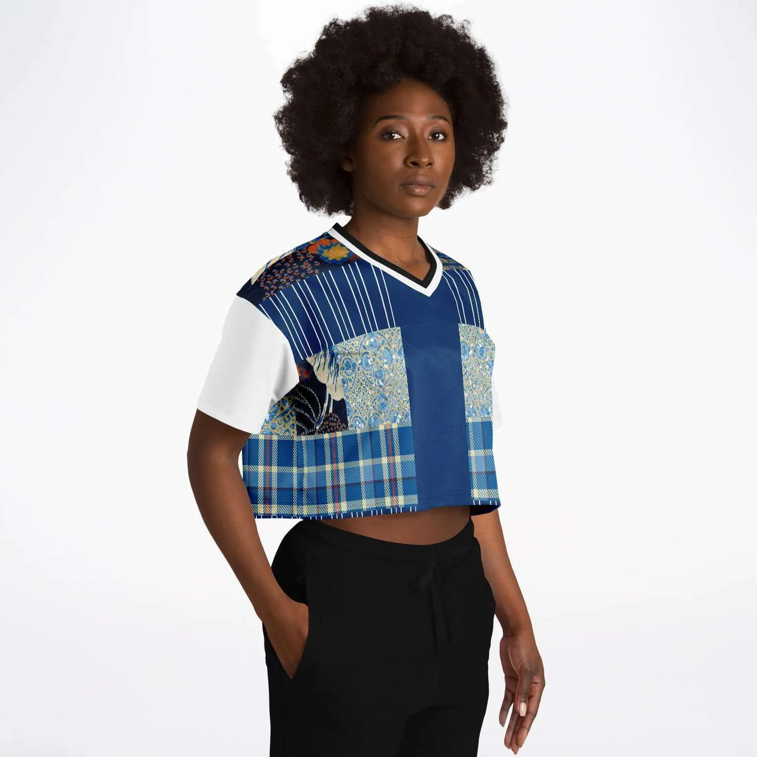 Andromeda Blue Patchwork Crop Jersey