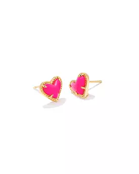 Ari Heart Stud Earring Gold/ Neon Pink