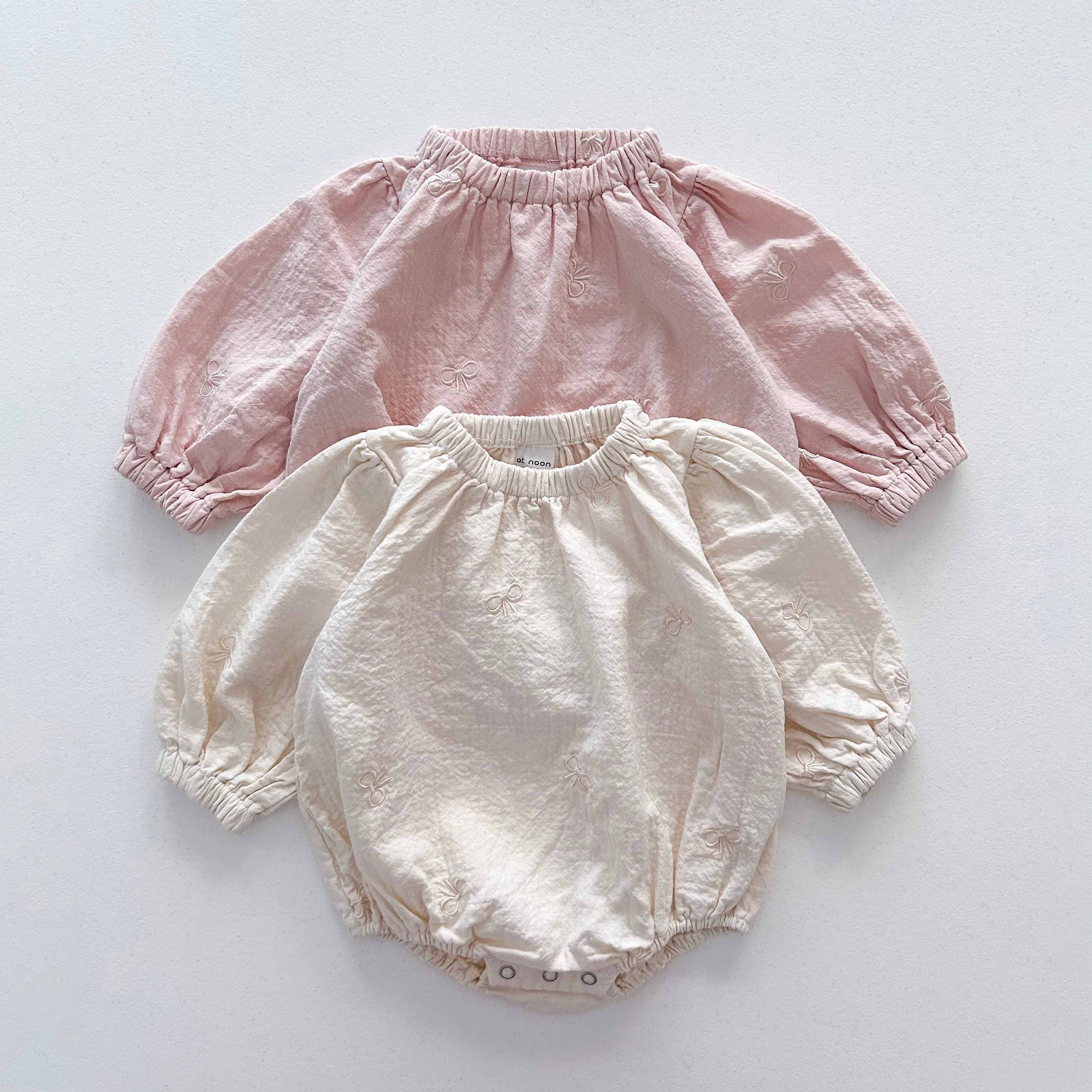 [At Noon Original Design] Baby Bow Embroidery Gauze Cotton Romper (3-18m) - 2 Colors