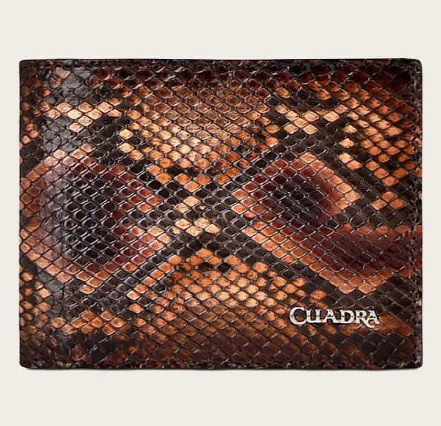 B2910PI - Cuadra chestnut classic python bi fold wallet for men