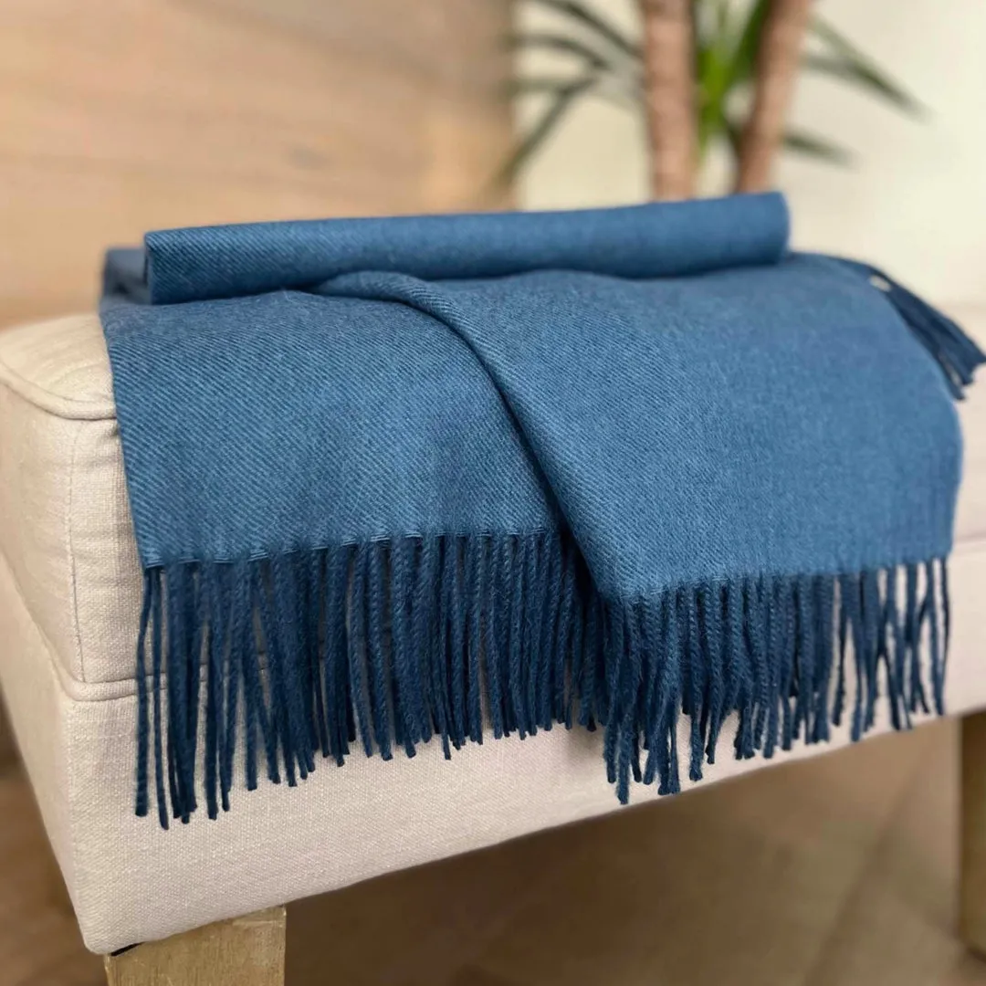 Baby Alpaca Throw Blanket - Denim Blue