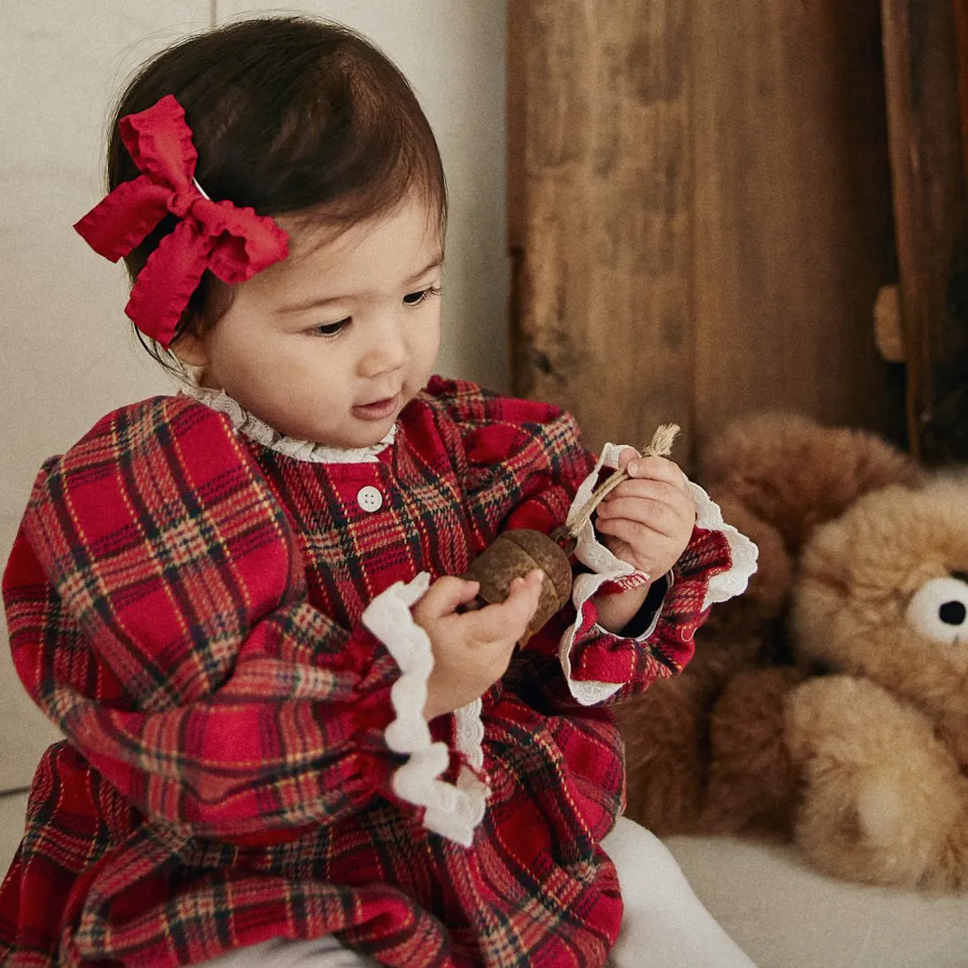 Baby Lace Detail Red Tartan Romper  (3m-18m)