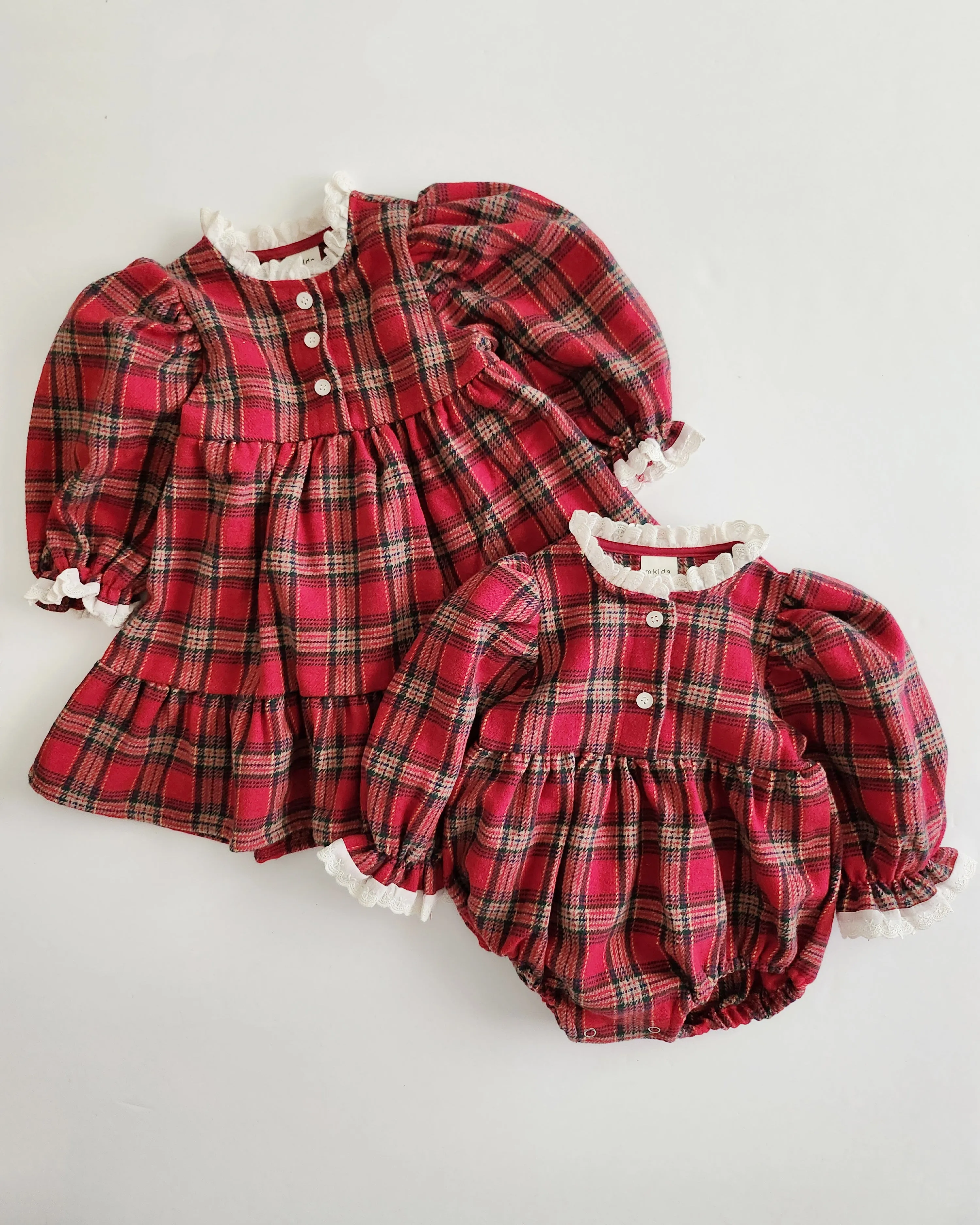 Baby Lace Detail Red Tartan Romper  (3m-18m)