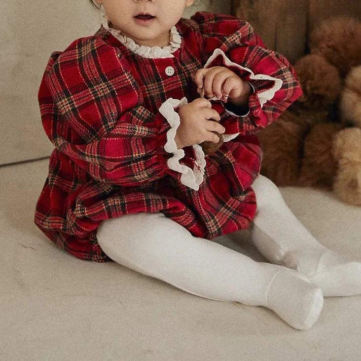 Baby Lace Detail Red Tartan Romper  (3m-18m)