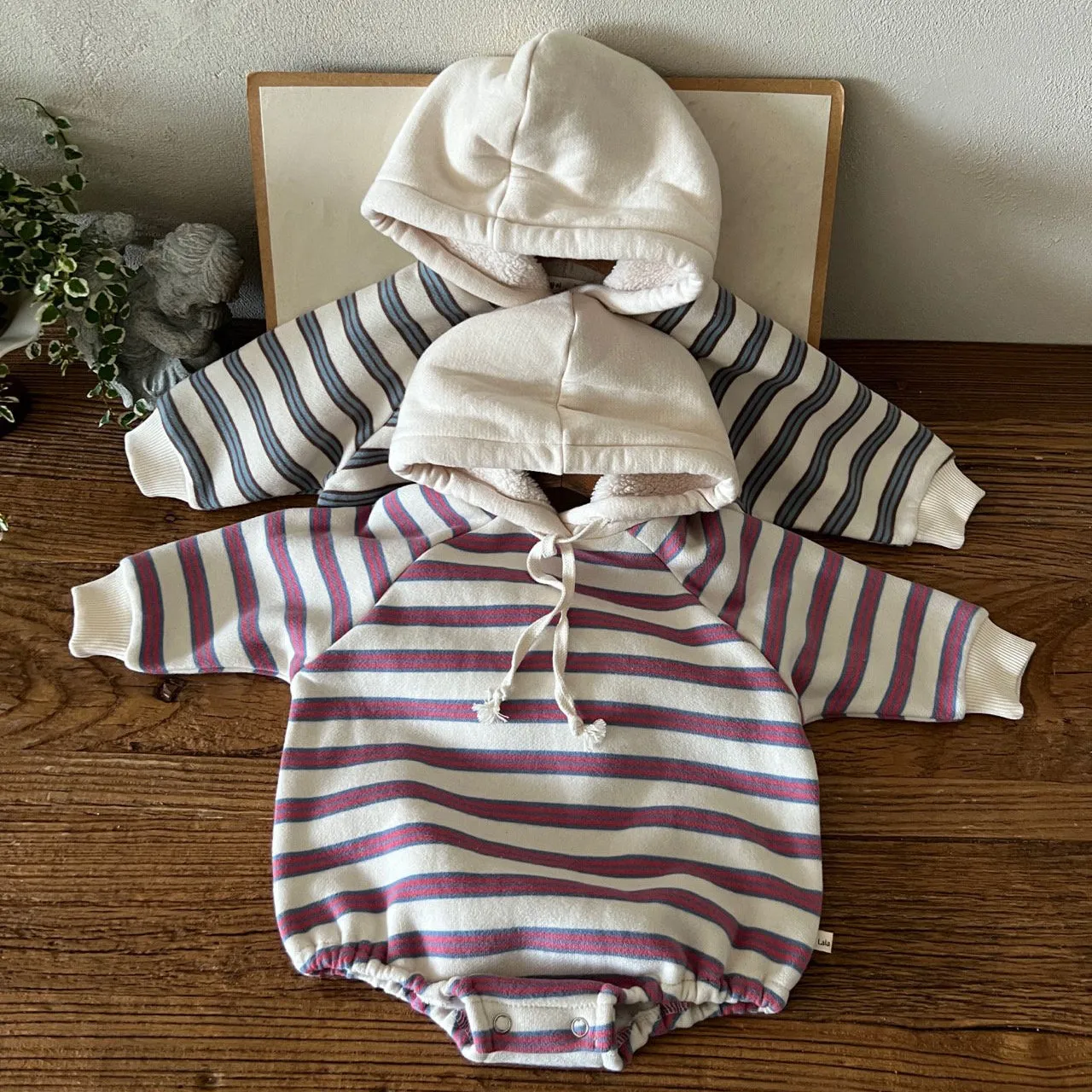 Baby Lala W24 Sherpa Lined Stripe Hooded Romper (6-24m) - 2 Colors