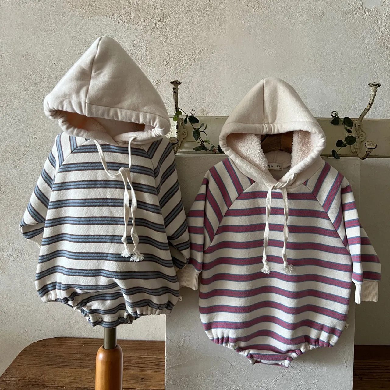 Baby Lala W24 Sherpa Lined Stripe Hooded Romper (6-24m) - 2 Colors