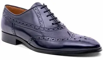 Barker Bampton Oxford Brogue Shoe -  Navy Hi-Shine / Navy Grain