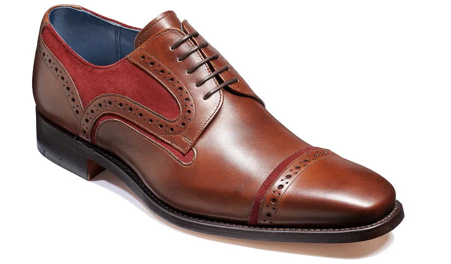 Barker Haig  Simple Toe Cap Derby  - Walnut Calf / Burgundy Suede