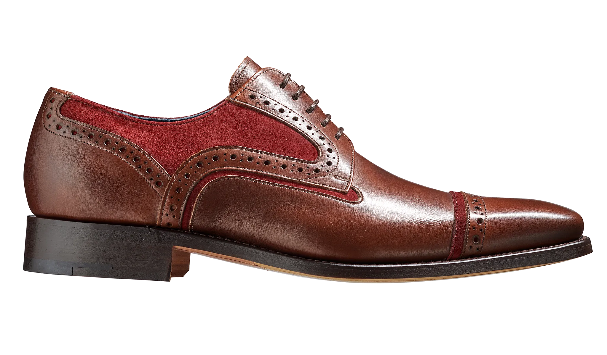 Barker Haig  Simple Toe Cap Derby  - Walnut Calf / Burgundy Suede