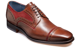 Barker Haig  Simple Toe Cap Derby  - Walnut Calf / Burgundy Suede