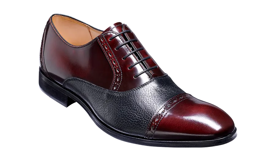 Barker Ramsgate Toe-Cap Oxford Shoe - Burgundy High-Shine/Black