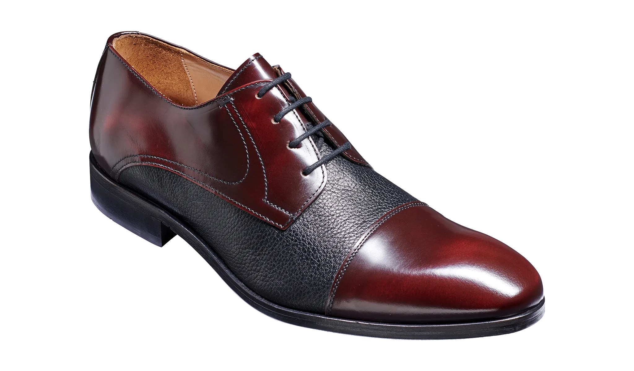 Barker Southwold Toe-Cap Shoe -  Burgundy Hi -Shine/ Black Deerskin