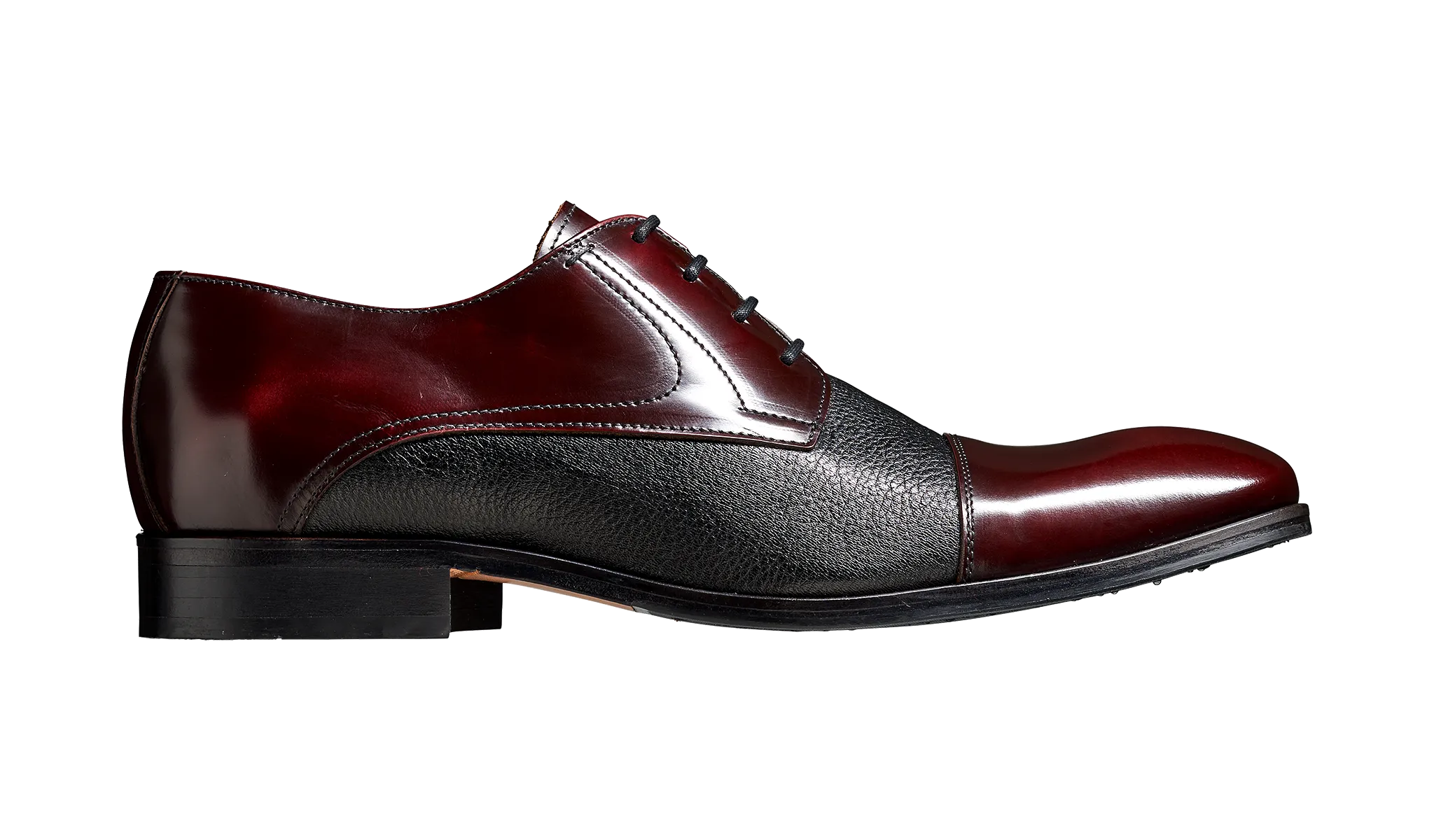 Barker Southwold Toe-Cap Shoe -  Burgundy Hi -Shine/ Black Deerskin