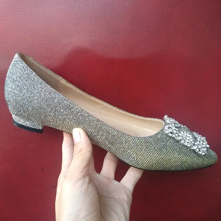 Black Satin Sequined Rhinestones Crystal Diamond Bridal Flats