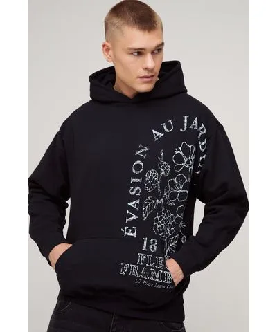 boohoo Mens Floral Graphic Overseams Hoodie