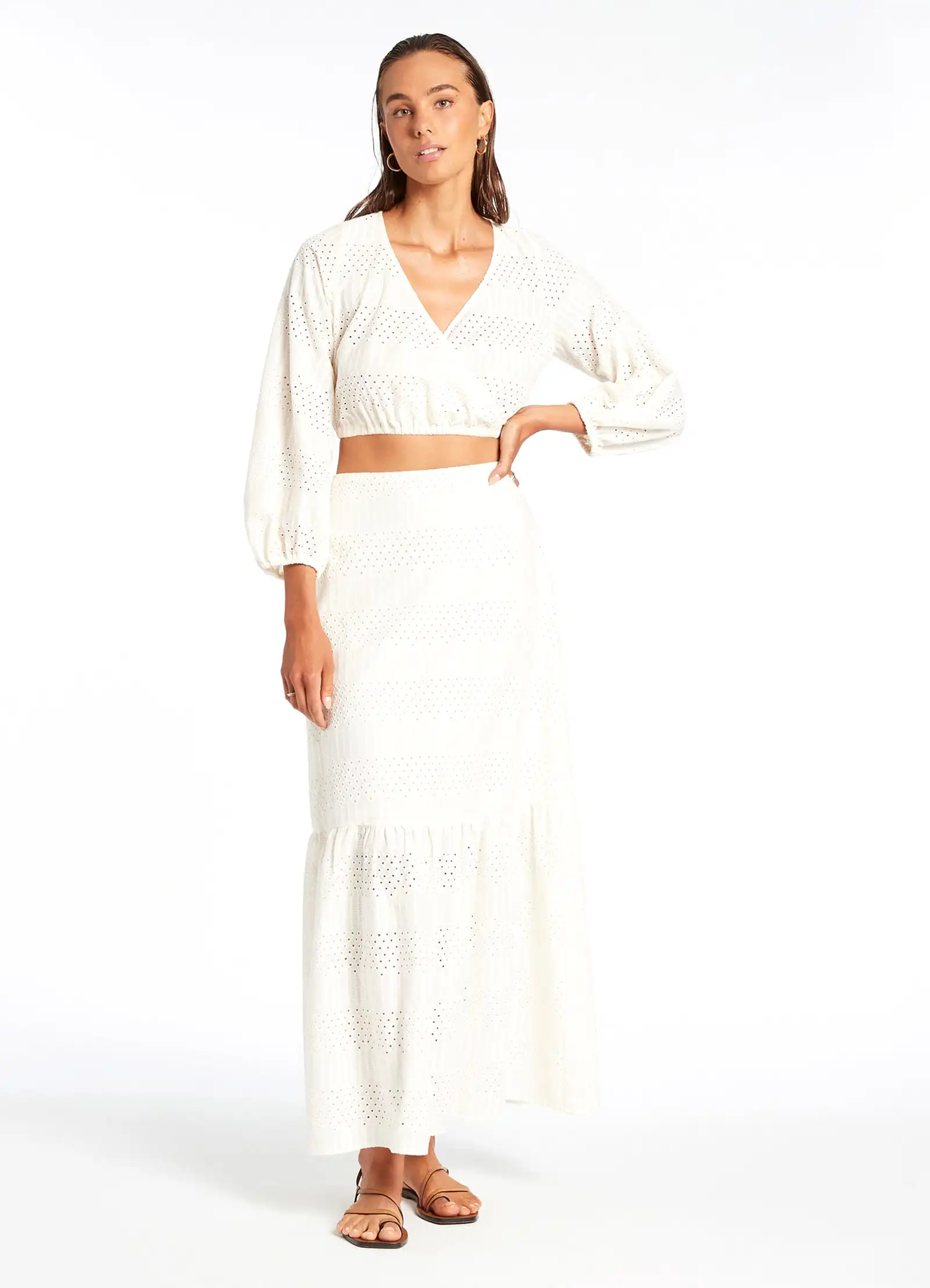 Broderie Tiered Maxi Skirt - Cream