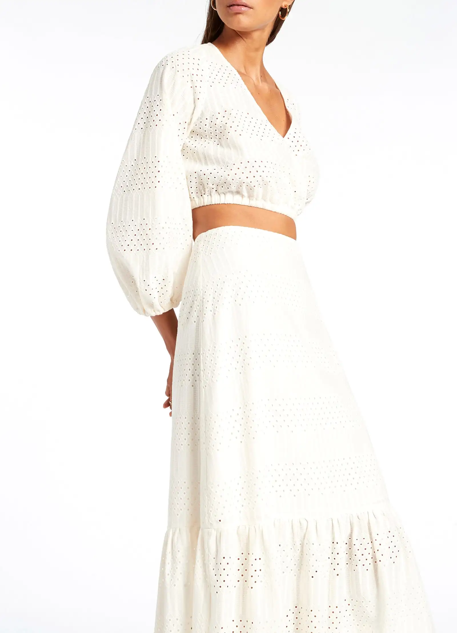 Broderie Tiered Maxi Skirt - Cream