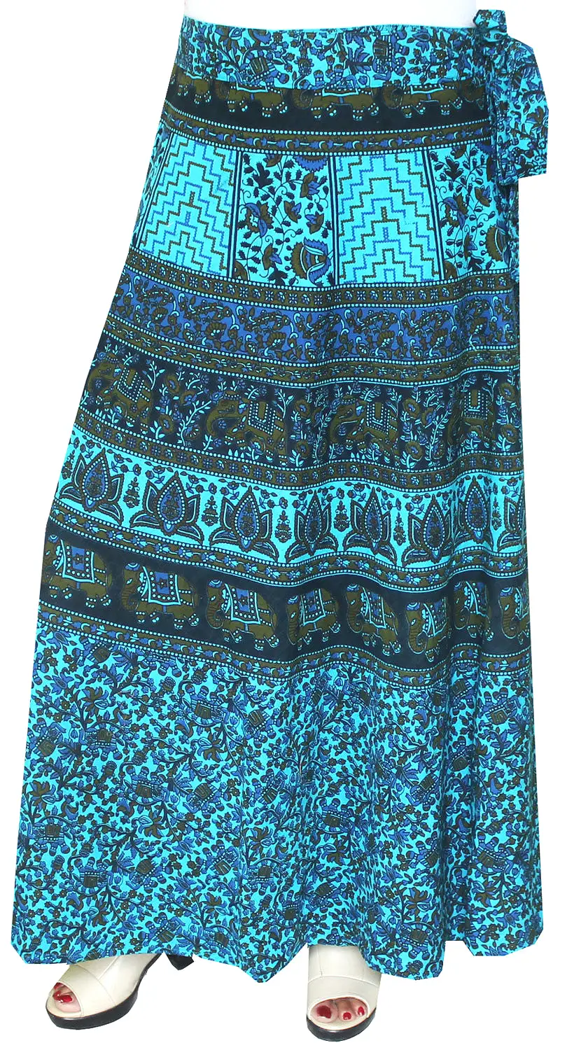 Cotton Long Skirts Wrap Around Womens Indian Clothes (Blue)