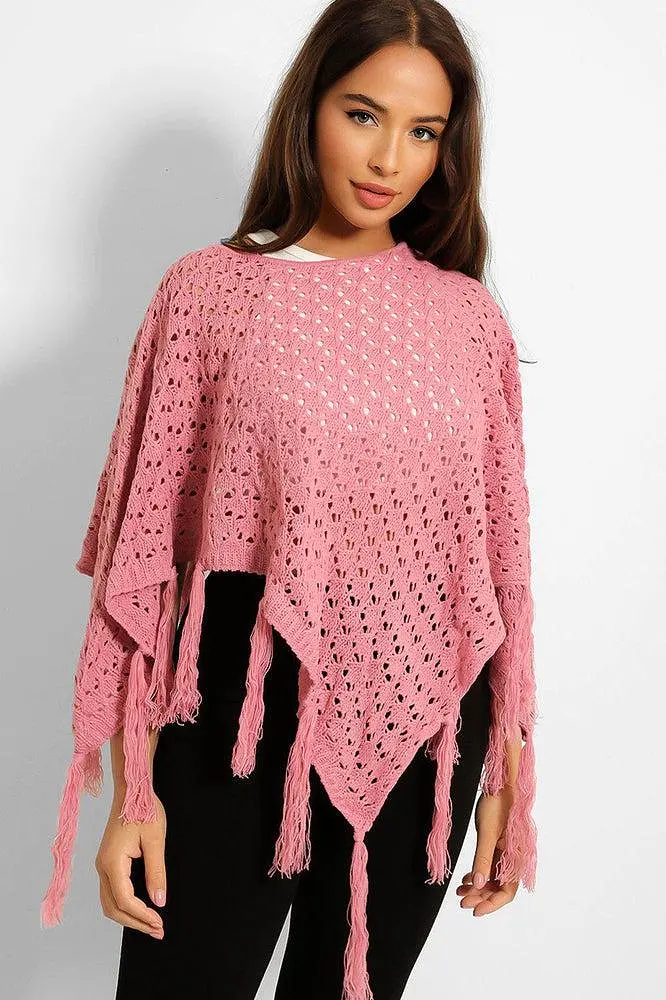 Crochet Knit Tasseled Poncho