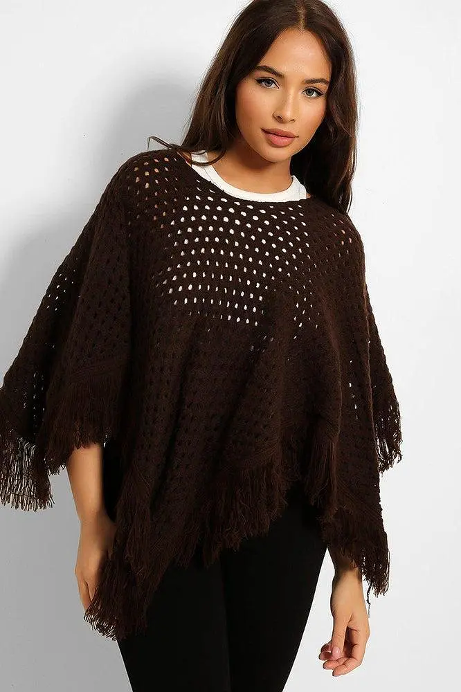 Crochet Knit Tasseled Poncho