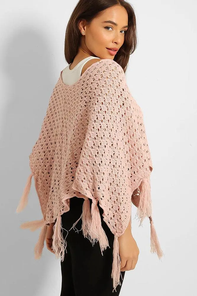 Crochet Knit Tasseled Poncho