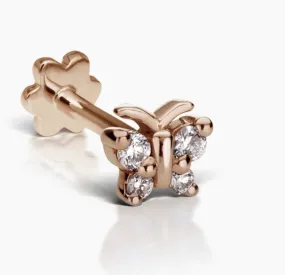 Diamond Butterfly Threaded Stud Earring