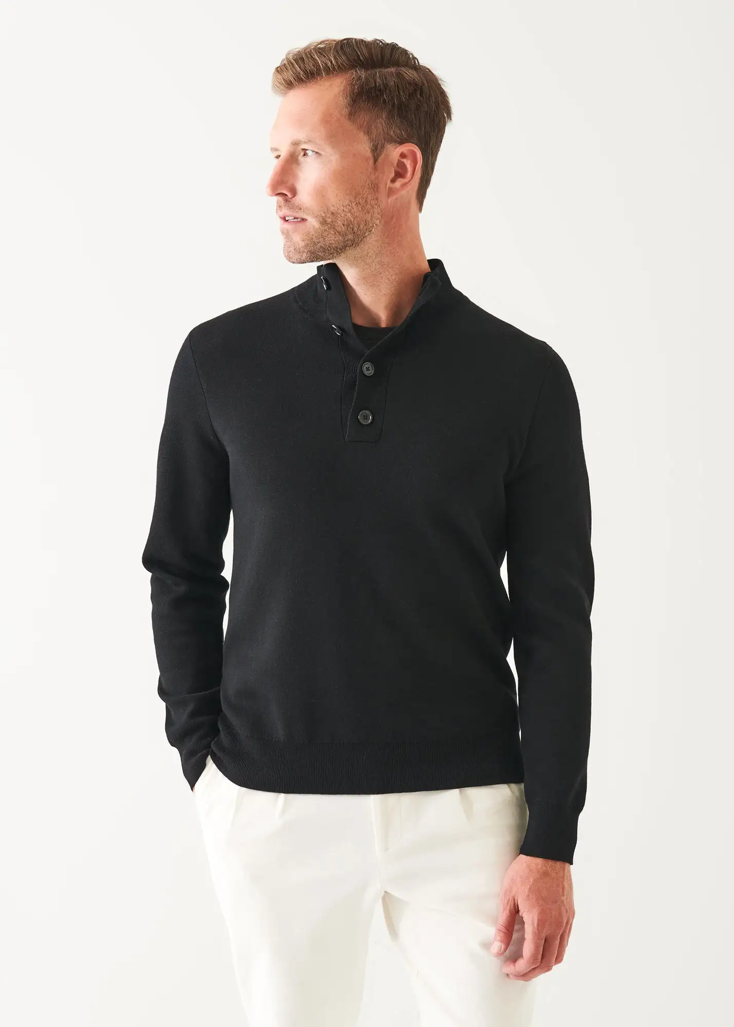 DOUBLE-FACE BUTTON MOCK NECK