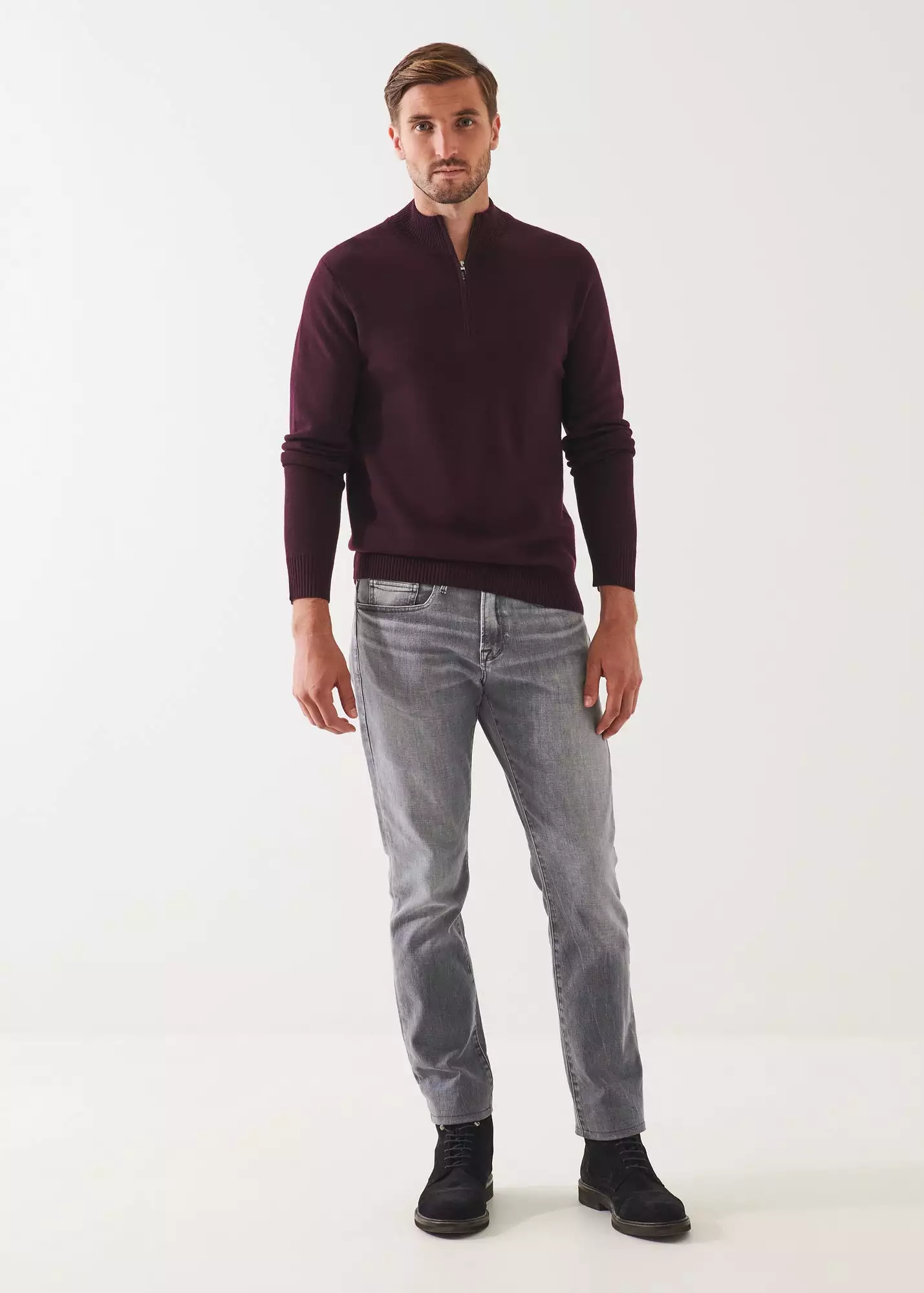 DOUBLE-FACE QUARTER ZIP MOCK NECK