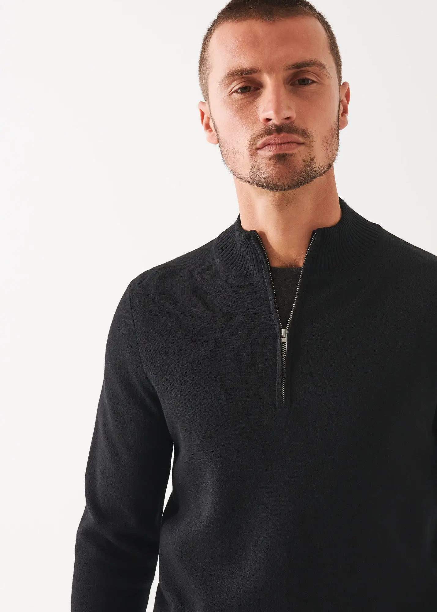 DOUBLE-FACE QUARTER ZIP MOCK NECK