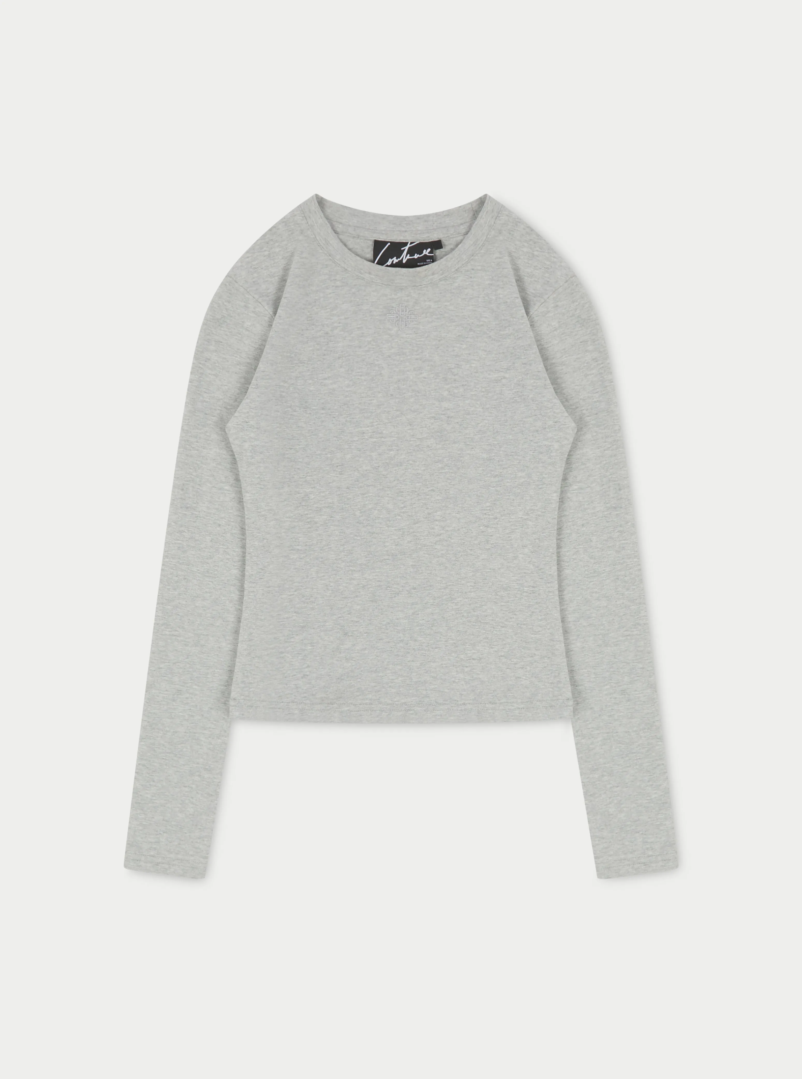 EMBLEM JERSEY LONG SLEEVE TOP - GREY MARL