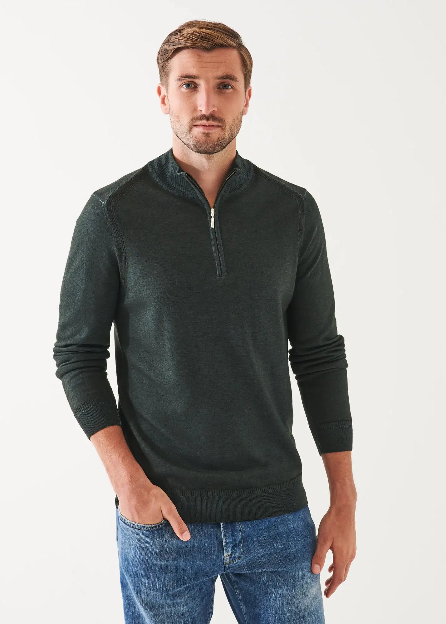 EXTRA-FINE MERINO COLD DYE QUARTER ZIP