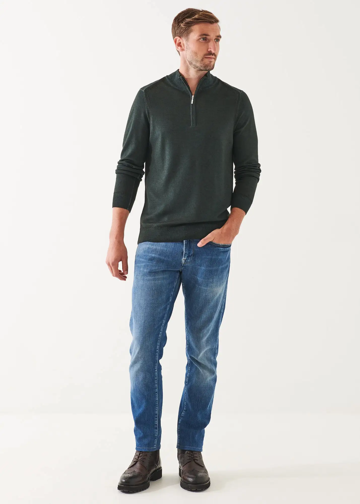 EXTRA-FINE MERINO COLD DYE QUARTER ZIP