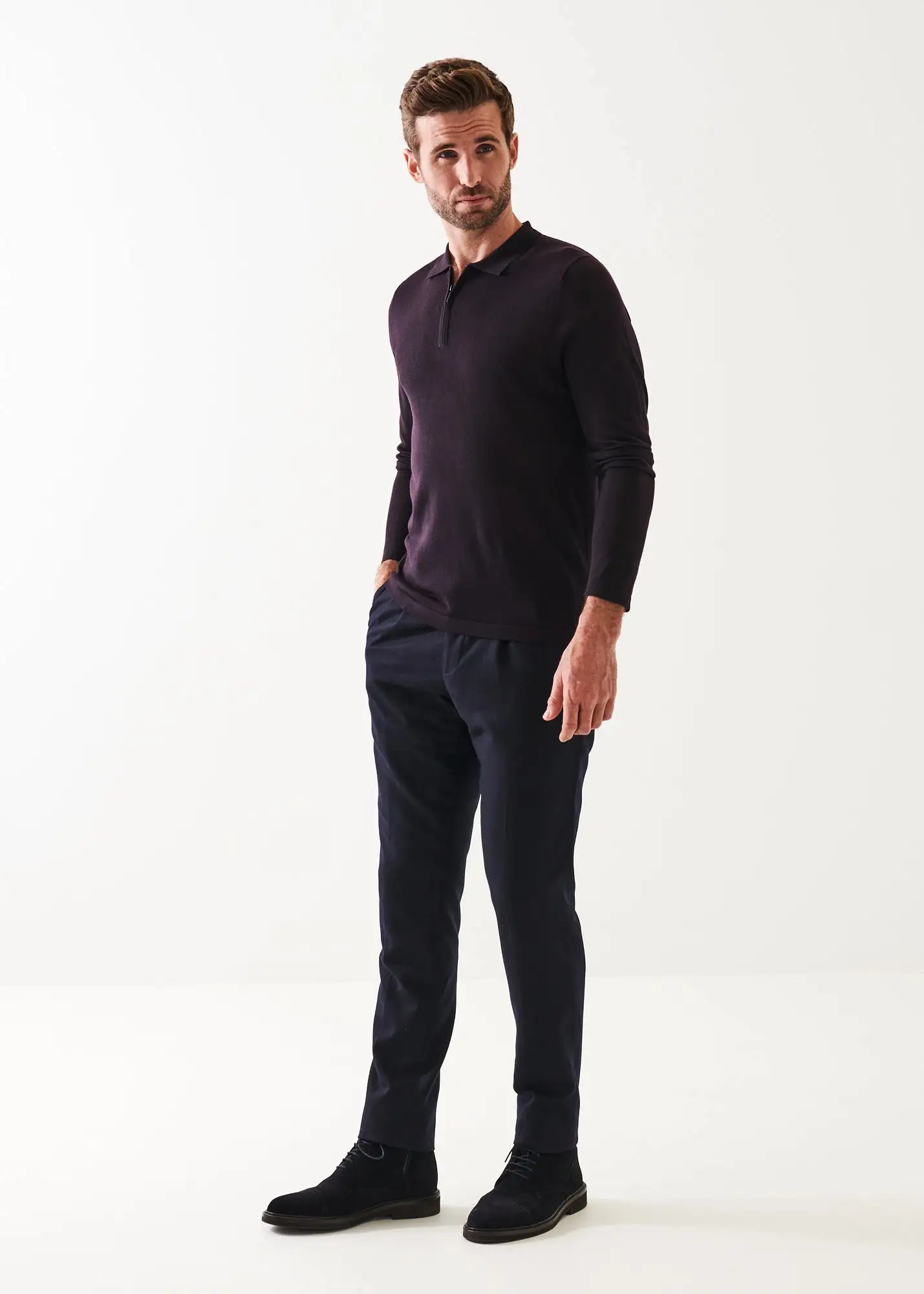 EXTRA-FINE MERINO QUARTER ZIP POLO