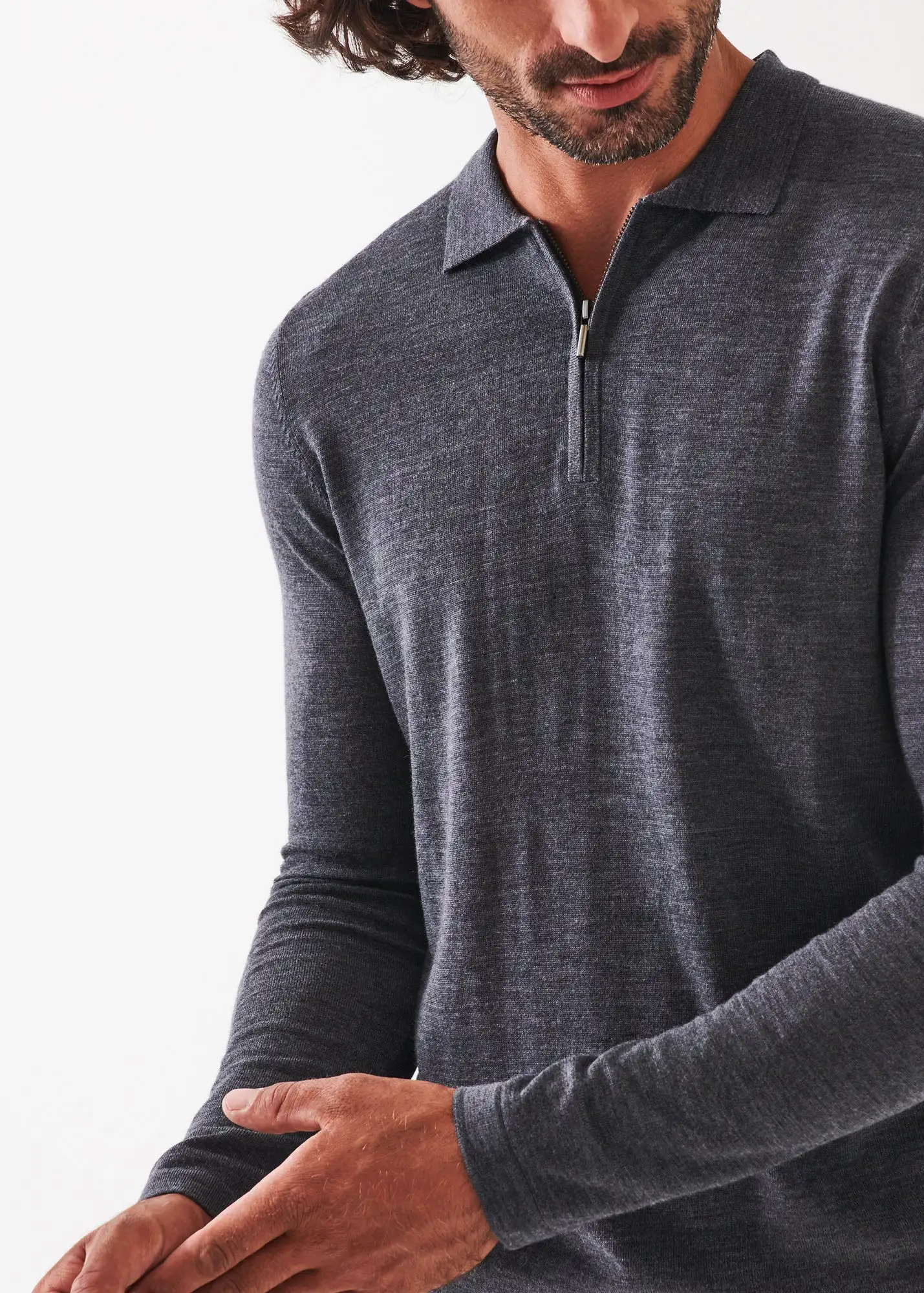 EXTRA-FINE MERINO QUARTER ZIP POLO