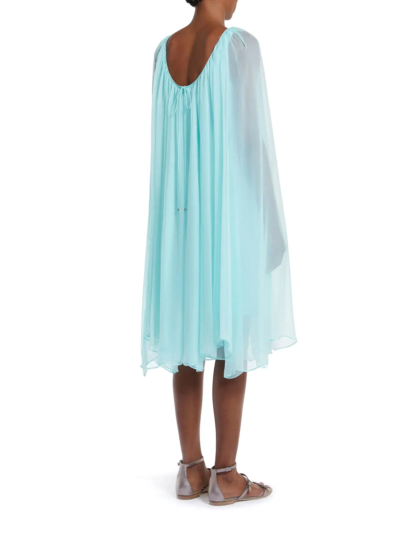 Flared dress in silk chiffon