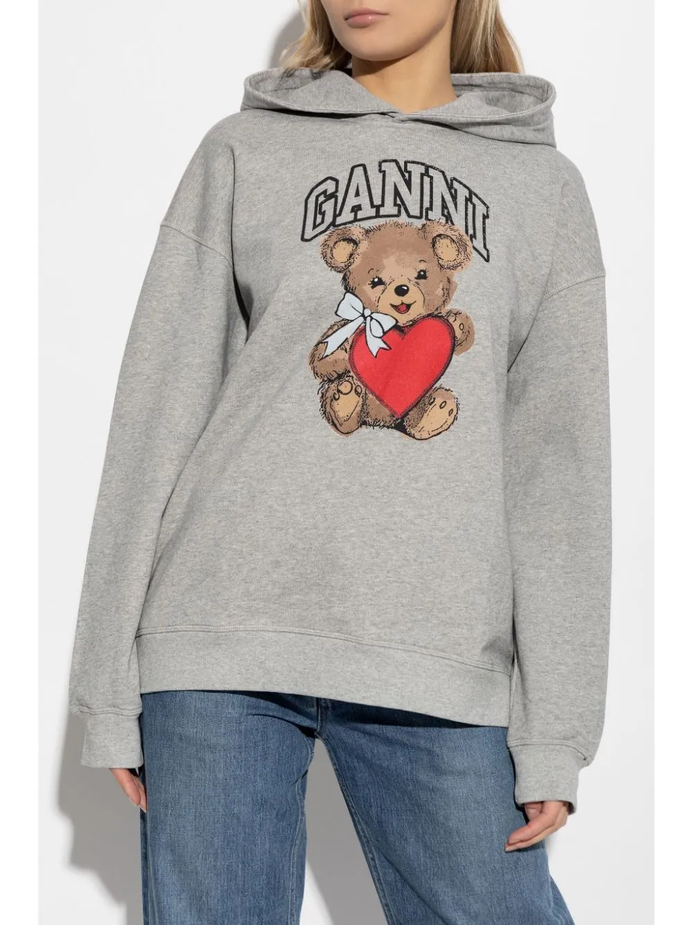 Ganni Bear Print Cotton Hoodie