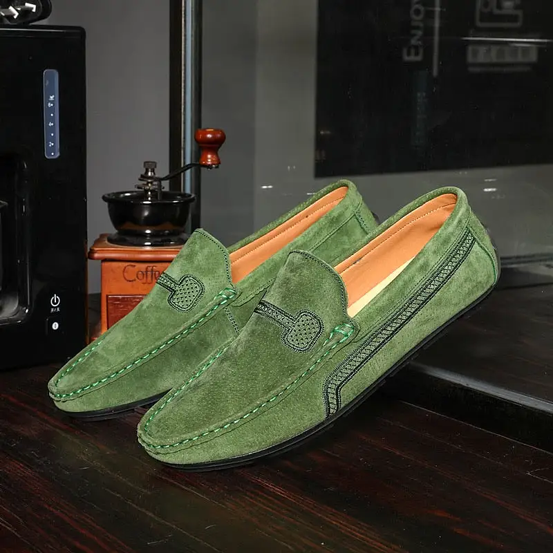 Genuine Leather Formal Business Casual Green Orange Moccasin Sneakers Flats