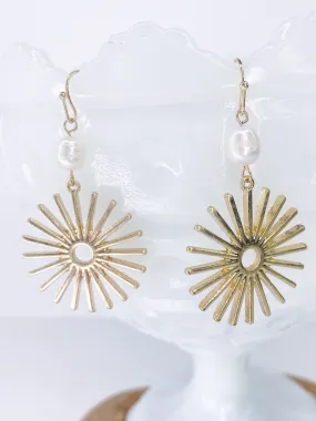 Gold and Pearl Sunburst Earring