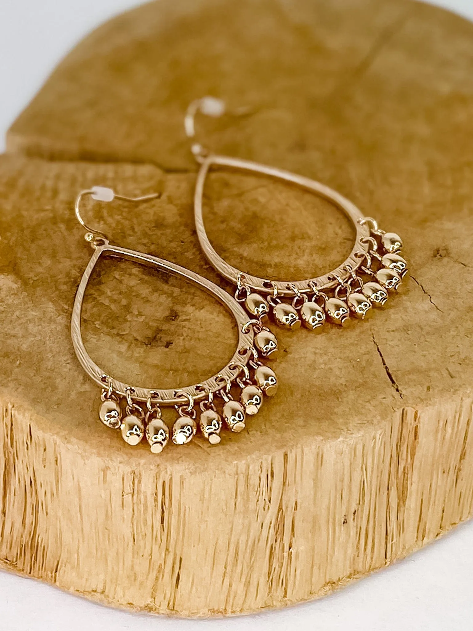 Gold Beaded Tear Drop Earring