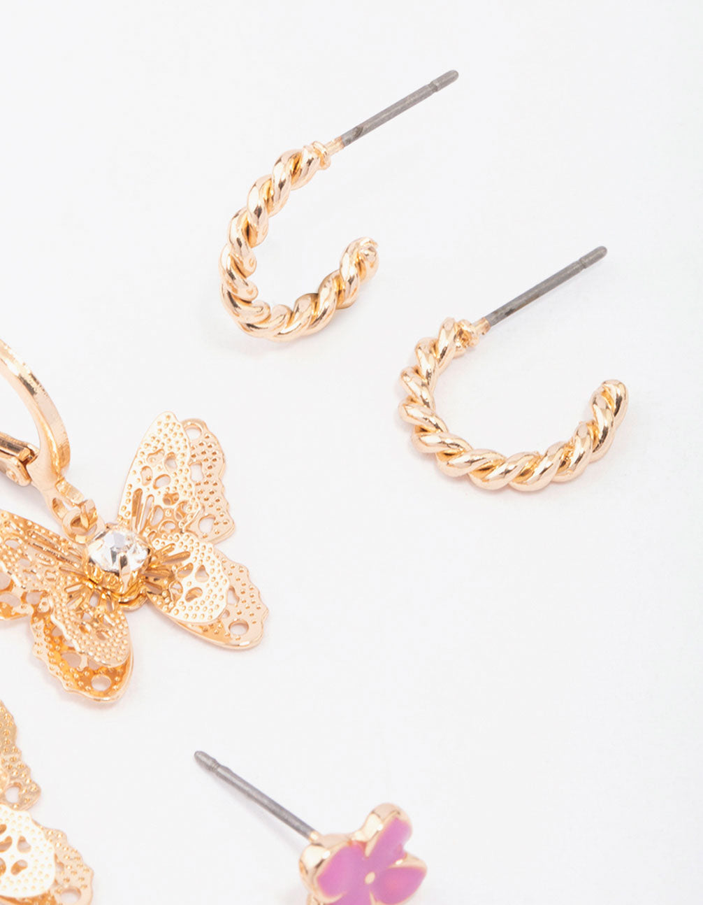 Gold Butterfly Hoop & Stud Earring 4-Pack