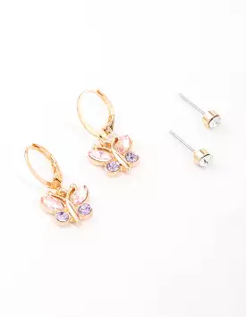 Gold Diamante Butterfly Stud Earring Pack