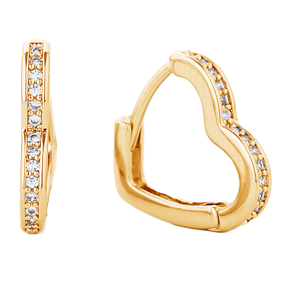 Gold Dipped Heart Shape CZ Paved Earring - Gold