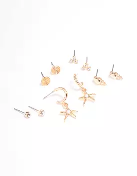 Gold Mixed Diamante Small Stud Earring 5-Pack